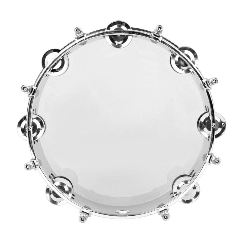 10Inch Double Row Tambourine Round Musical Tambourine Metal Bells Hand Held Percussion Drum with Ergonomic Handle Grip