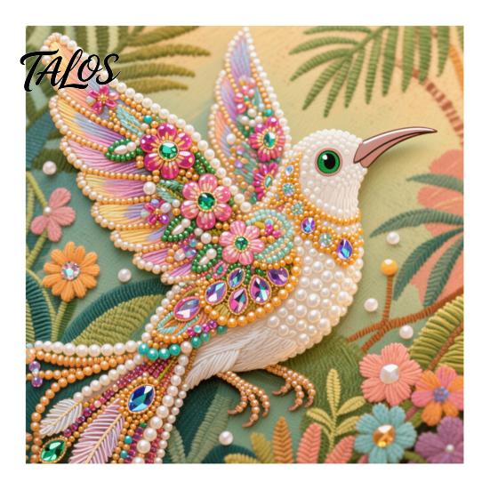 Decorative Tabletop Craft Ornaments Luxury Faux Pearl Rhinestone Painting Kit, 25x25cm DIY Resin Art with Animal Unique Projects Floral Patterns,