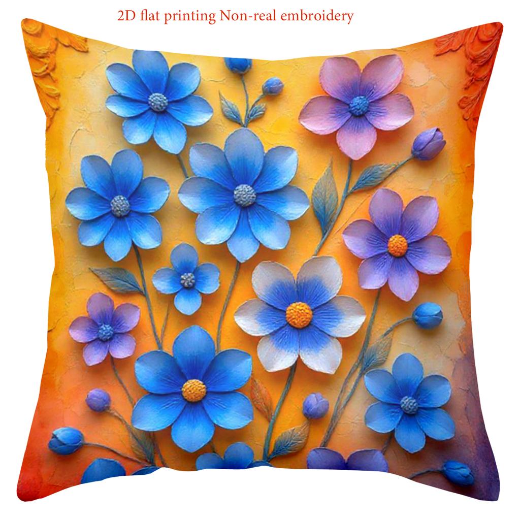 2D Flat Printed Floral Pattern Non-real Embroidery Pillows Polyester Pillowcase, Sofa Decorative Cushion Cov Headboard Pillow