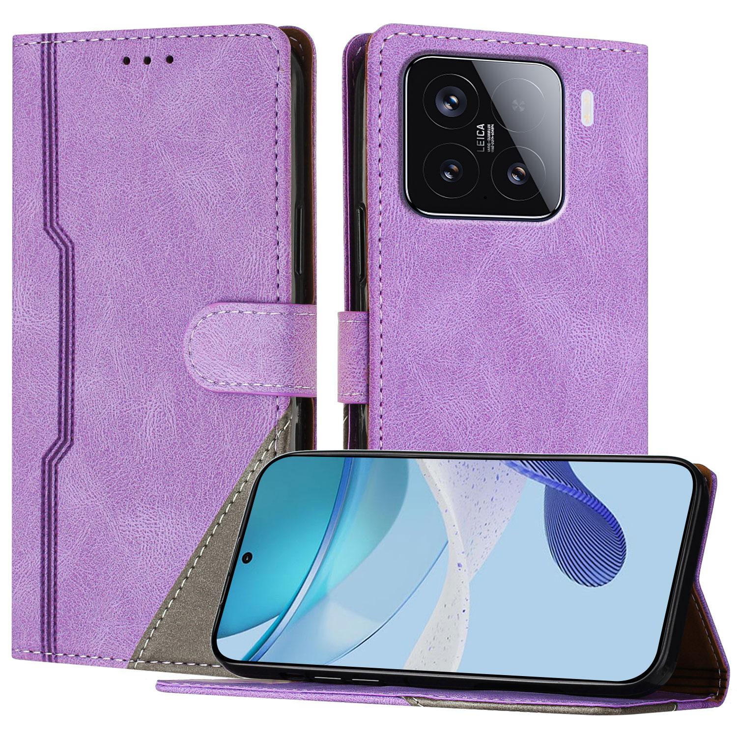 

For Xiaomi 15 Leather Case Triangle Patchwork Wallet Stand Shockproof Phone Cover F