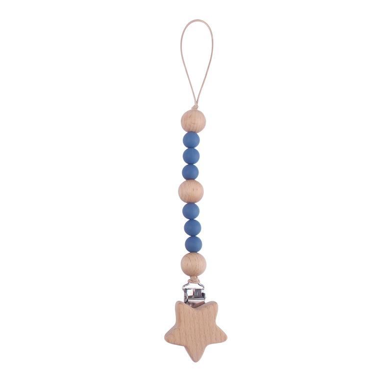 Baby Pacifier Clip Chain Wooden Star Holder Soother Pacifier Clip Leash Strap Nipple Holder For Infant Nursing Nipple Clip Chain