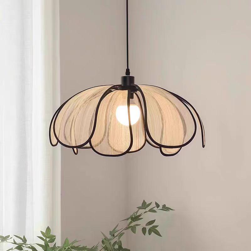 Minimalist Japanese Retro Rattan Petal Chandelier for Home and Tea Rooms