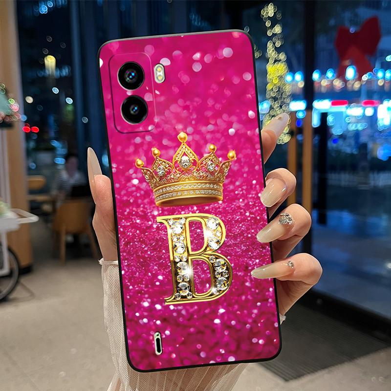 

Phone Cover For Tecno Pop 6 BE7 Case Black Silicone Soft Shockproof Fashion Custom Name Letter Crown Casing Tecno Pop 6 BE7 Case Tecno Pop 6