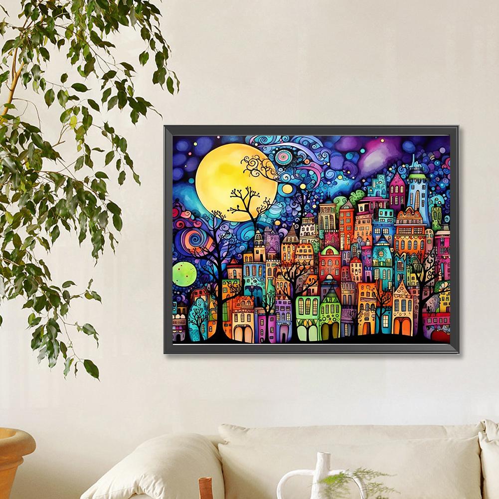 5D DIY Full Round Drill Diamond Painting Colorful House Home Decor Art 40x30cm