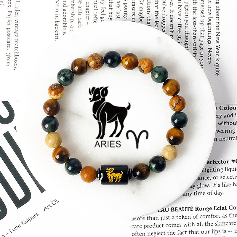 12 Constellations Scorpio Bracelet Natural Stone Tiger Eye Beads Bracelets for Men Women Cancer Virgo Leo Libra Couple Jewelry