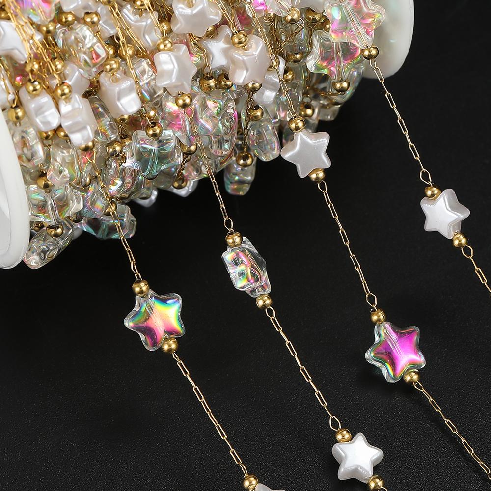 1m/39.37in Stainless Steel Chains Pentagram Charm Star Beads Chain for DIY Jewelry Choker Bracelet Necklace Making Supplies