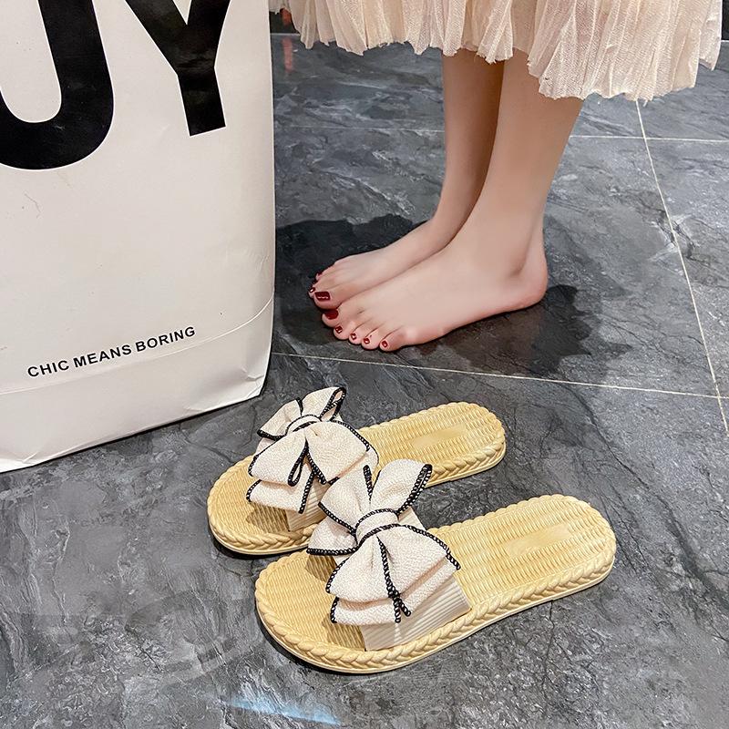 Women's Lightweight Non-Slip Fashion Bow Beach Sandals: Stylish, Cool, Flat Toe-Post Summer Slippers for Outdoor Wear