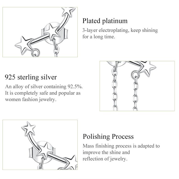 Bamoer 925 Sterling Silver Fine Jewelry Long Chain Tassel Dangle Earrings for Women Wedding Party