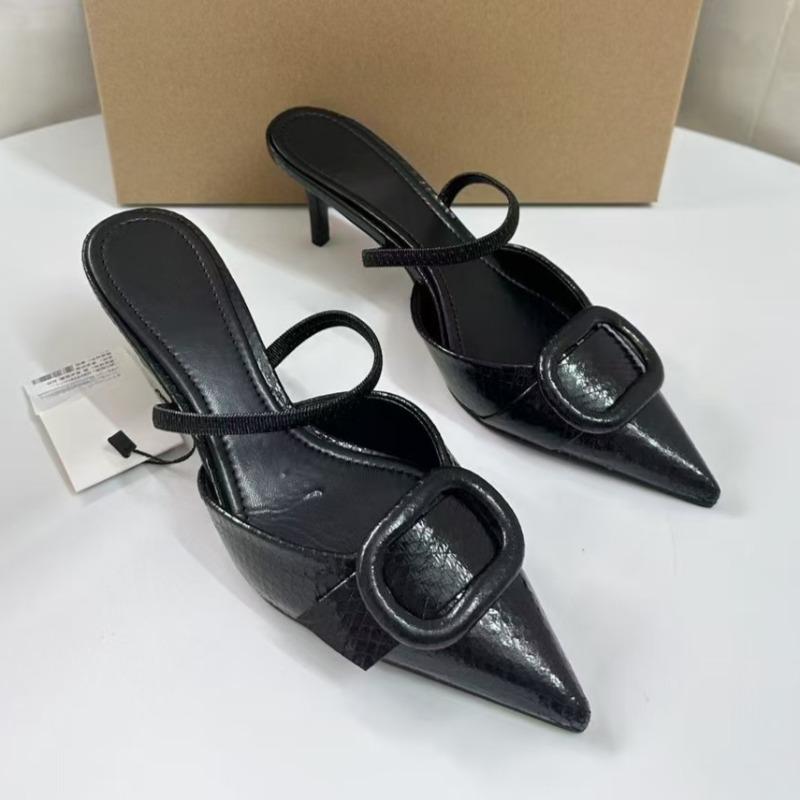 Szpilki Damskie Buty Płytkie Czubek Szpilka Modne Czarne Łuska Węża Biurowe Klapki Duży Rozmiar Damskie Sandały