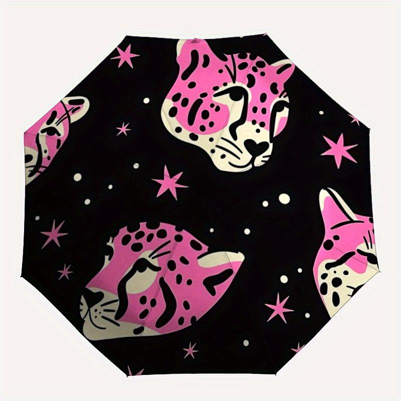 

1pc Pink Leopard PrintAutomatic Open/close, All-Season Portable Folding Umbrella for Friends, Travel, Everyday, Events - Compact Parasol, Ou
