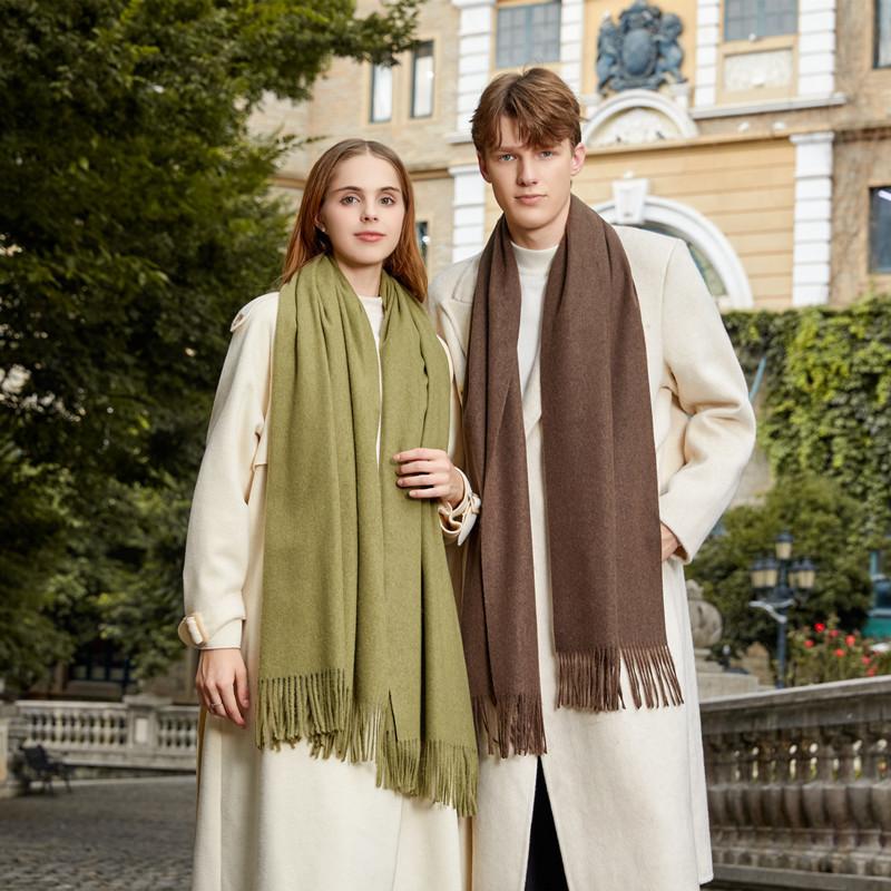 Fular Gros de Lână Culoare Solidă Unisex Fular de Iarnă cu Franjuri de Cașmir Cald Rezistent la Vânt Înfășurare Plaid pentru Femei & Bărbați