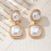 Step into the sense of design Geometric pearl inlaid earrings Light luxury temperament Trendy earrings