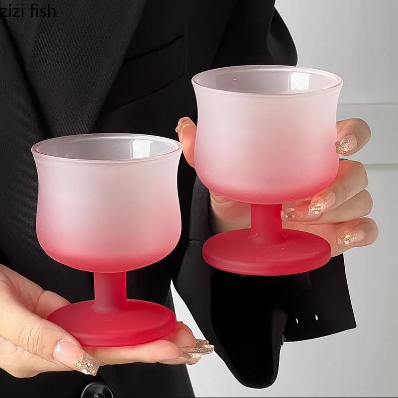 Frosted Gradient Glass Cup Red Wine Cup Goblet Juice Cups Champagne Glass Cocktail Dessert Bowl Water Cups Drinking Glasses