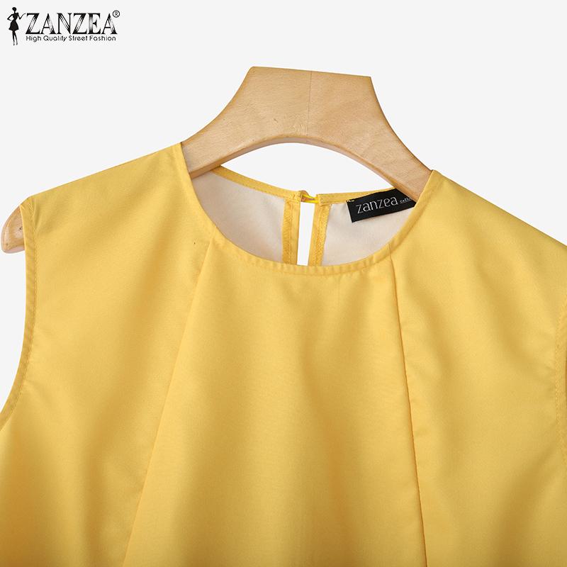 ZANZEA Tops de Tanque Femininos Casuais de Verão sem Mangas com Estampa de Gola Redonda