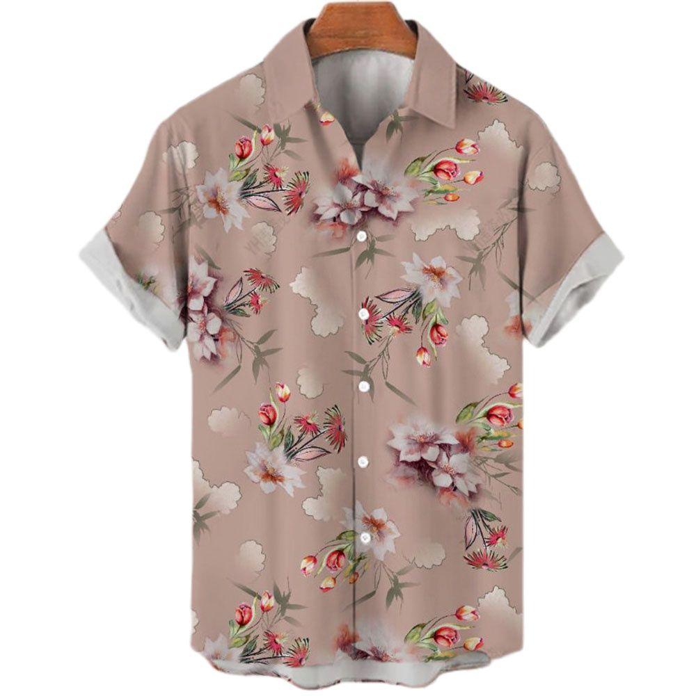 Summer Men's Floral Chinese Style Shirt Short Sleeve Hawaiian Shirts For Men Plus Size Quick Dry Tops Tee Shirt