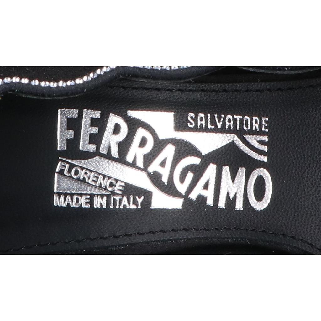 Salvatore Ferragamo VARA Rhinestone Satin Almond Toe Pumps shoes 6 1/2D Black / SilverUsed