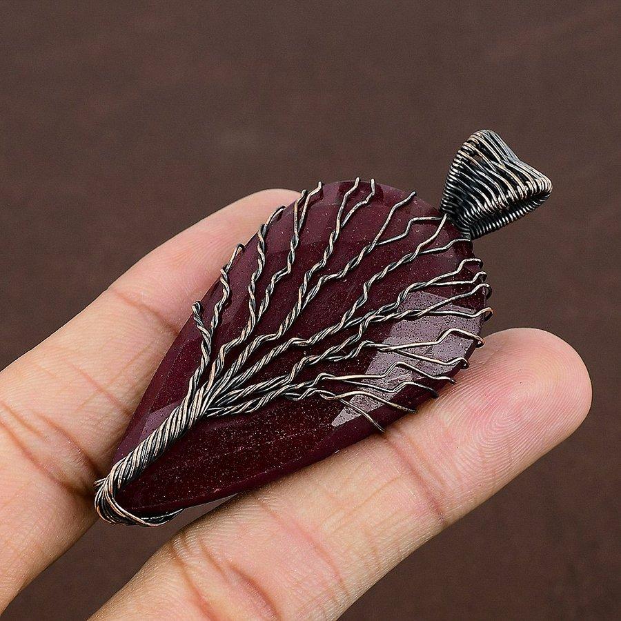 Ruby Natural Gemstone Handmade Copper Wire Wrap Jewelry Pendant 2.80" s3Q11
