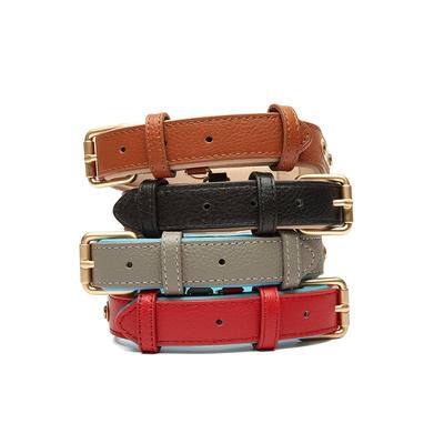 New Pet Genuine Leather Collar Lychee Pattern Head Layer Cowhide Dog Collar Anti-slide Adjustable Dog Collar