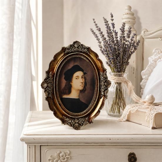 Vintage Oval Picture Frame with Embossed Design Tabletop/Wall Mount Retro Po Frame