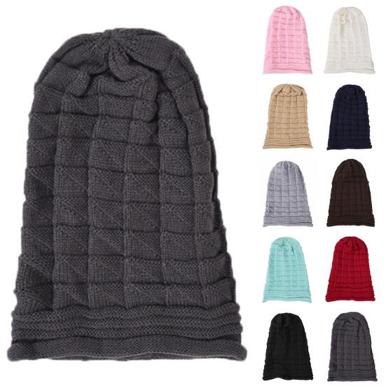 Knitted Hat Pleated Slouchy Baggy Solid Color Stretchy Cold Resistant Woolen Yarn Autumn Winter Women Beanie Skull Cap for Outdoor