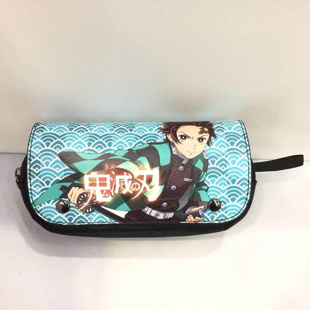 New Year's Day Demon Blade Cartoon Pencil Case - Student Stationery Box with Button Closure