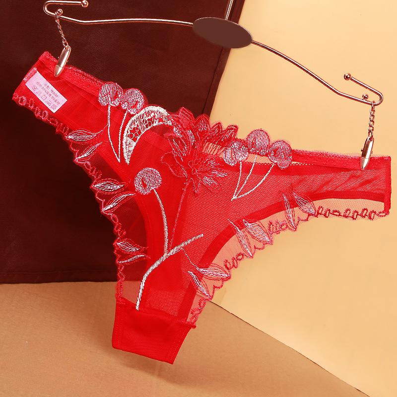 Women's Panties Lace Mesh Floral Embroidered Underwear Sheer Seamless See-Through Breathable Thong Transparent Underwear