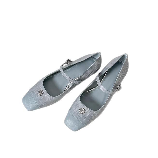 Soft leather version~ Korean version, elegant temperament, small fragrance, light mouth camellia, square head Mary Jane shoes, one word with