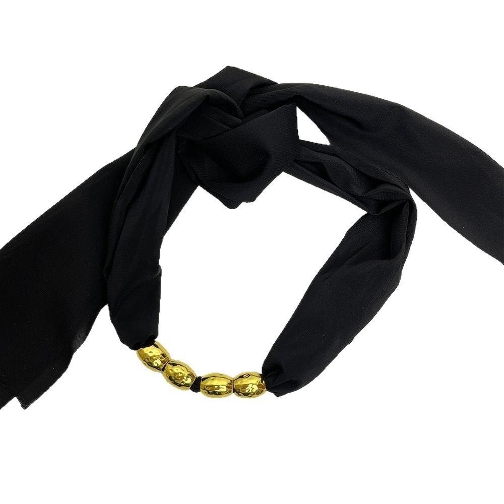 Personality Lace-up Collarbone Chain Elegant Ribbon Choker Beaded Silk Scarf Necklace  Decoration