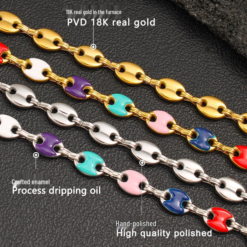 Creative Bohemian Titanium Steel Enamel Bracelet Necklace - Unisex Handmade Thick Square Link Chain