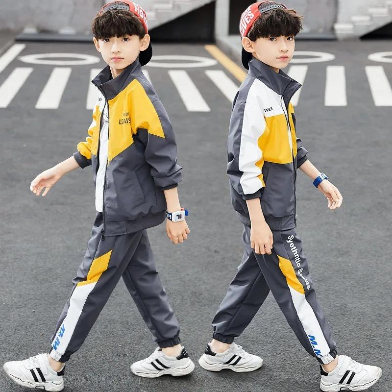 Teenage Boys Clothing Set Autumn Children Patchwork Sportswear Suits Fashion Big Boy Zipper Birthday Outfit Costumes Kids