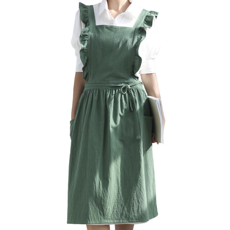 Korean Style Ruffle Lace Waterproof Apron with Flutter Sleeves for Baking