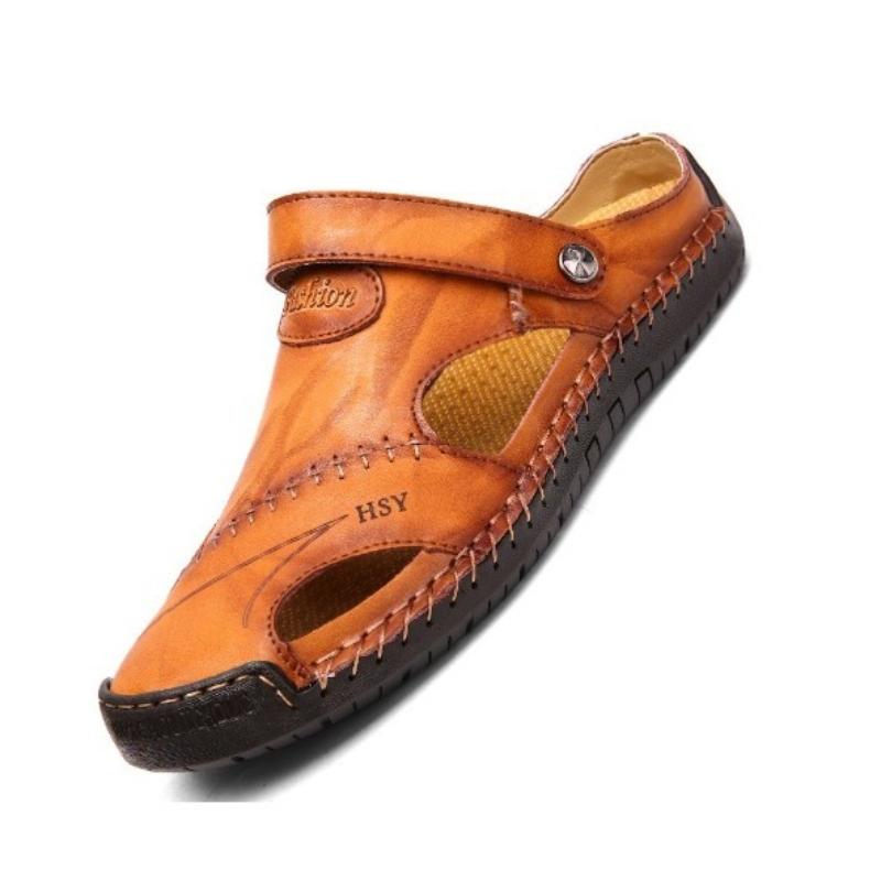 Large Size Men Sandals Fashion Hand-sewn Leather Sandals Summer Casual Beach Shoes Outdoor Non Slip Flat Sandal Sandalias Hombre