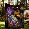 1pc Butterflies Flowers Flannel Blanket, Comfortable and Warm Blanket, for Camping Sofa Bed and Couch Office032