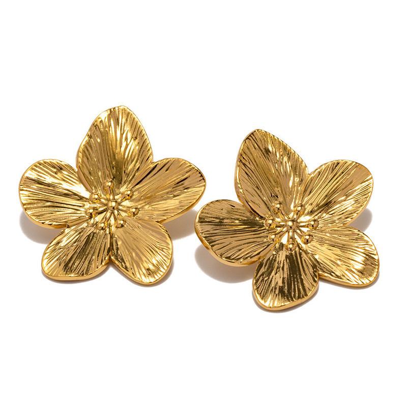 New Exaggerated Flower Dangle Earrings for Women Gold Color Metal Punk Fashion Copper Color Petals Bohemian Ear Zircon 2025