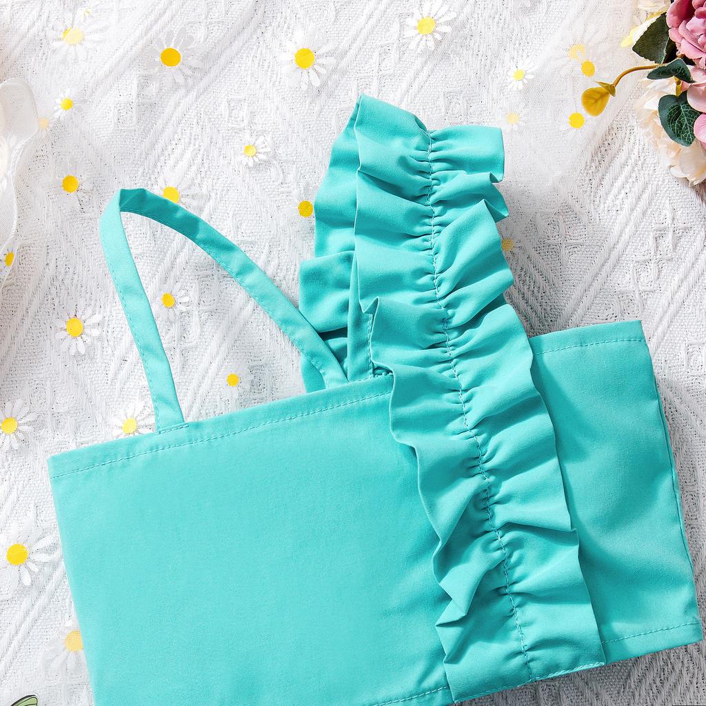 Girls' Fashion Casual Set 2025 Summer Children's Casual Halter Top + Floral Shorts + Belt Set