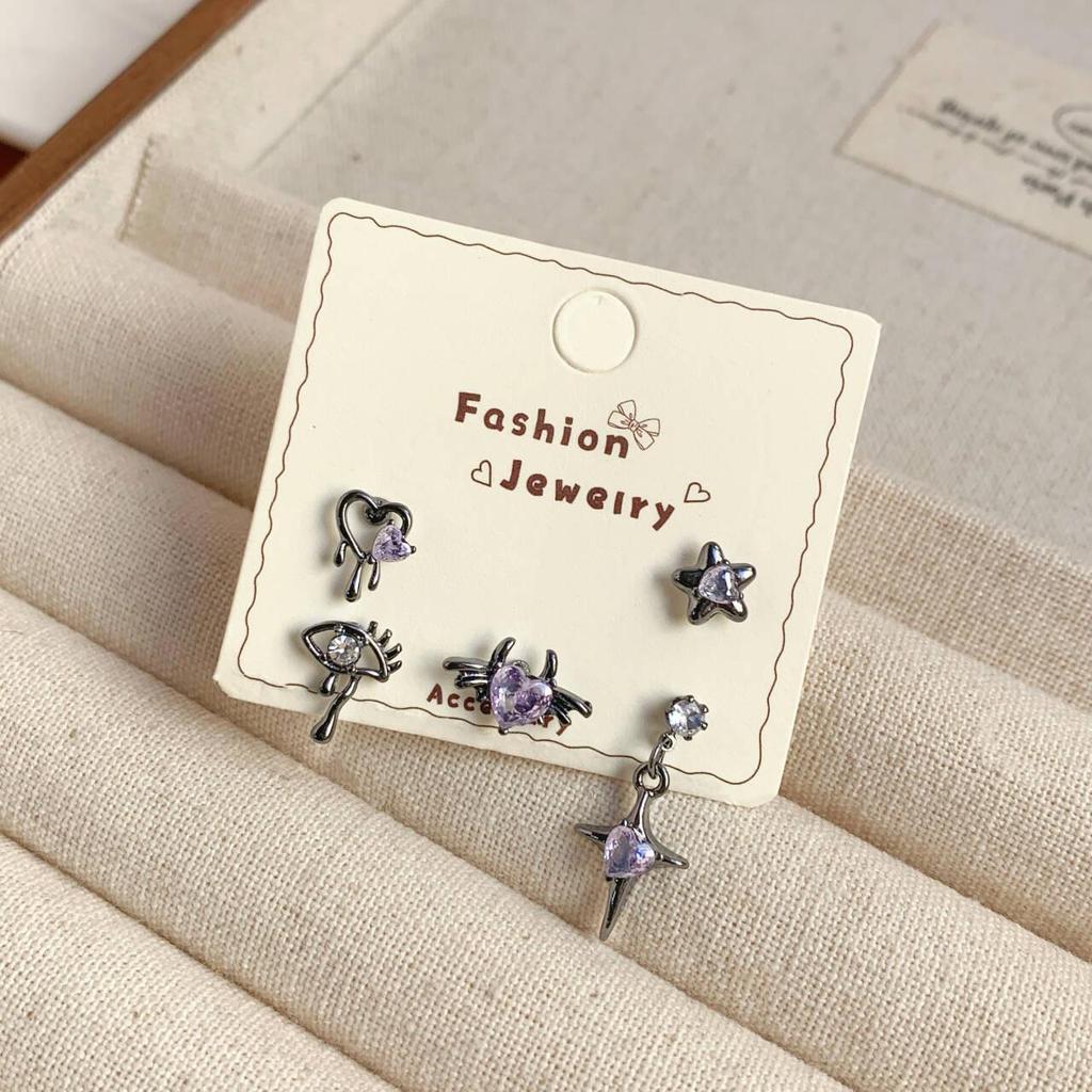 Gothic Punk Devil Cross Stud Earrings Set for Women - Sweet, Cool, and Spicy Design
