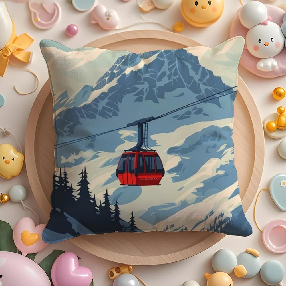 Ski Resort Prop Pillow Case Soft Plush Fabric Double-Sided Printed Cushion Cover Warm Winter Sofa Pillow Case