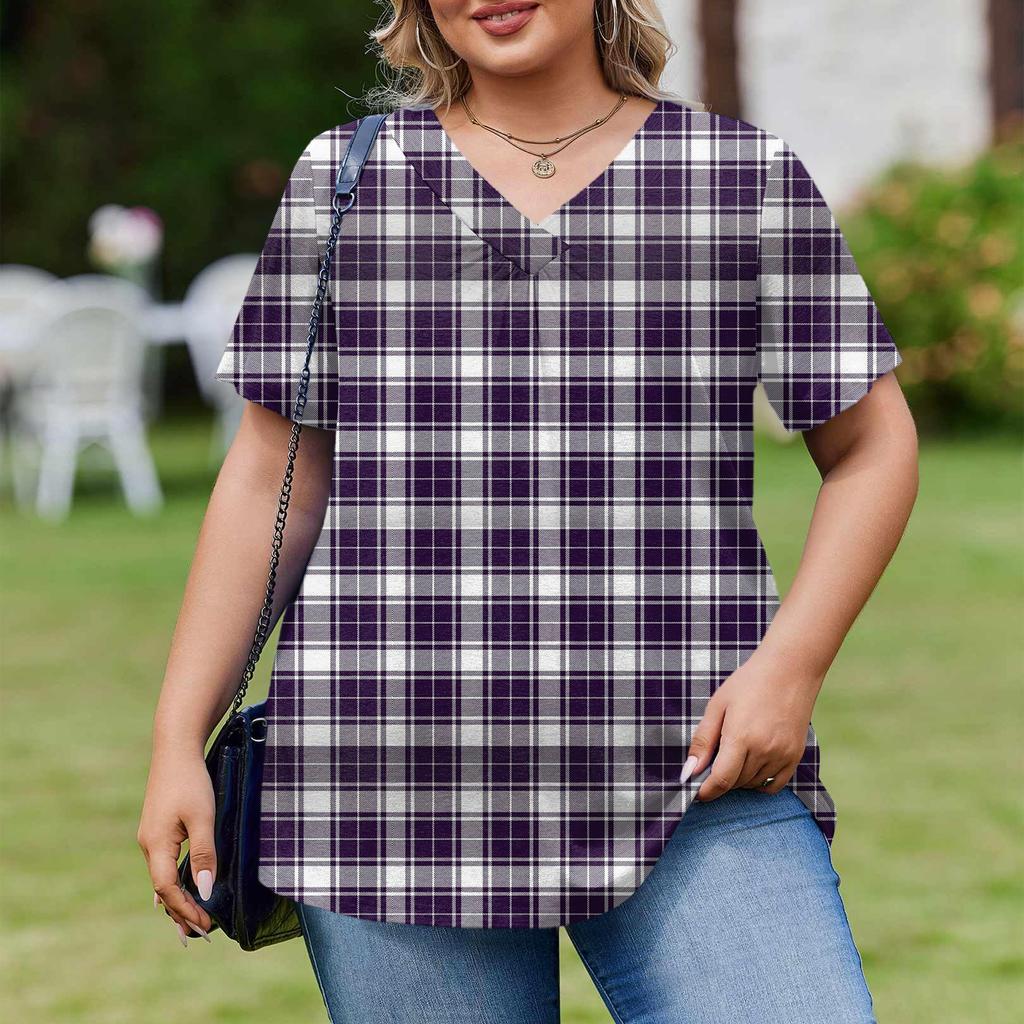 Women's Plus Size Fashionable Casual Loose-Fit Short Sleeve Elegant V Neck Blouse For Work