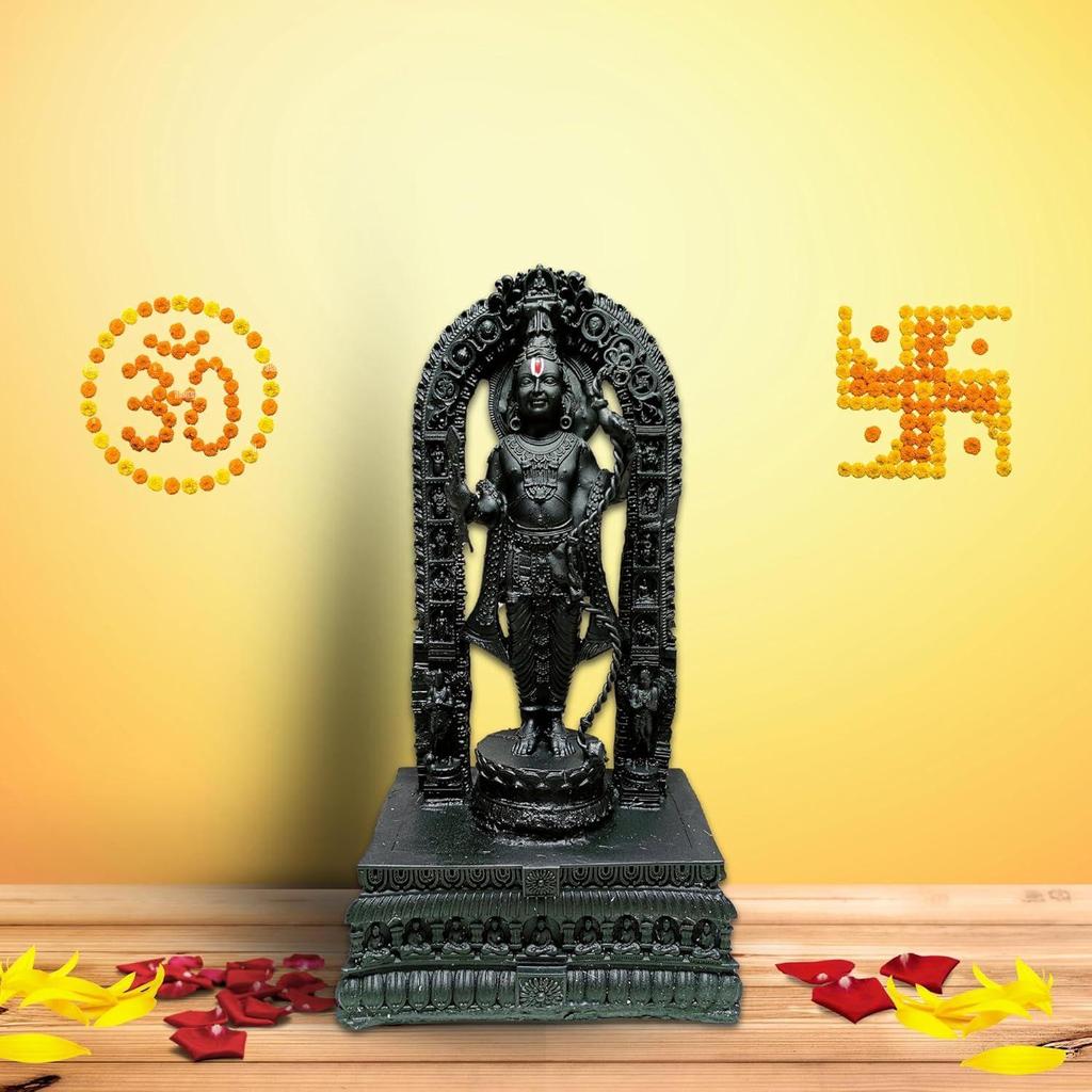 'Lord Ram Lalla Idol' Black Marble Dust and Resin Figurine Idol Statue | Shri Ram Murti Showpiece for Mandir Home Decor (Height 9 Inches)