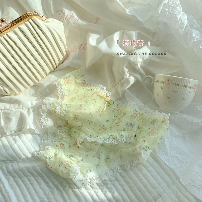 Cute Floral Underwear for Women with Rural Perspective Floral Lace Briefs Pure Cotton Crotch Women's Underwear for Girls Summer Panties