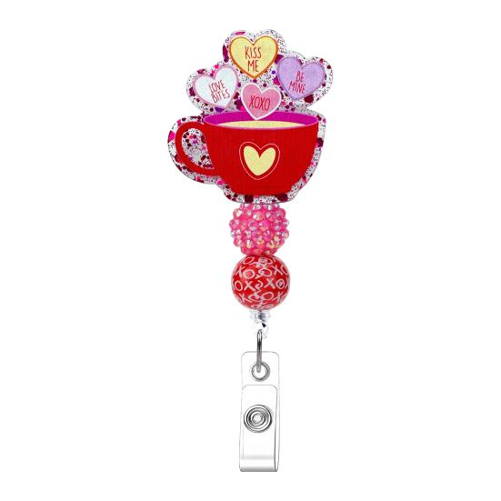 Gör-det-själv Pärlförsedd Märkeshållare Alla hjärtans dag Märkesklämma Justerbar Utfällbar Snodd för Nycklar ID-kort Kreativ Gåva för Par Vänner