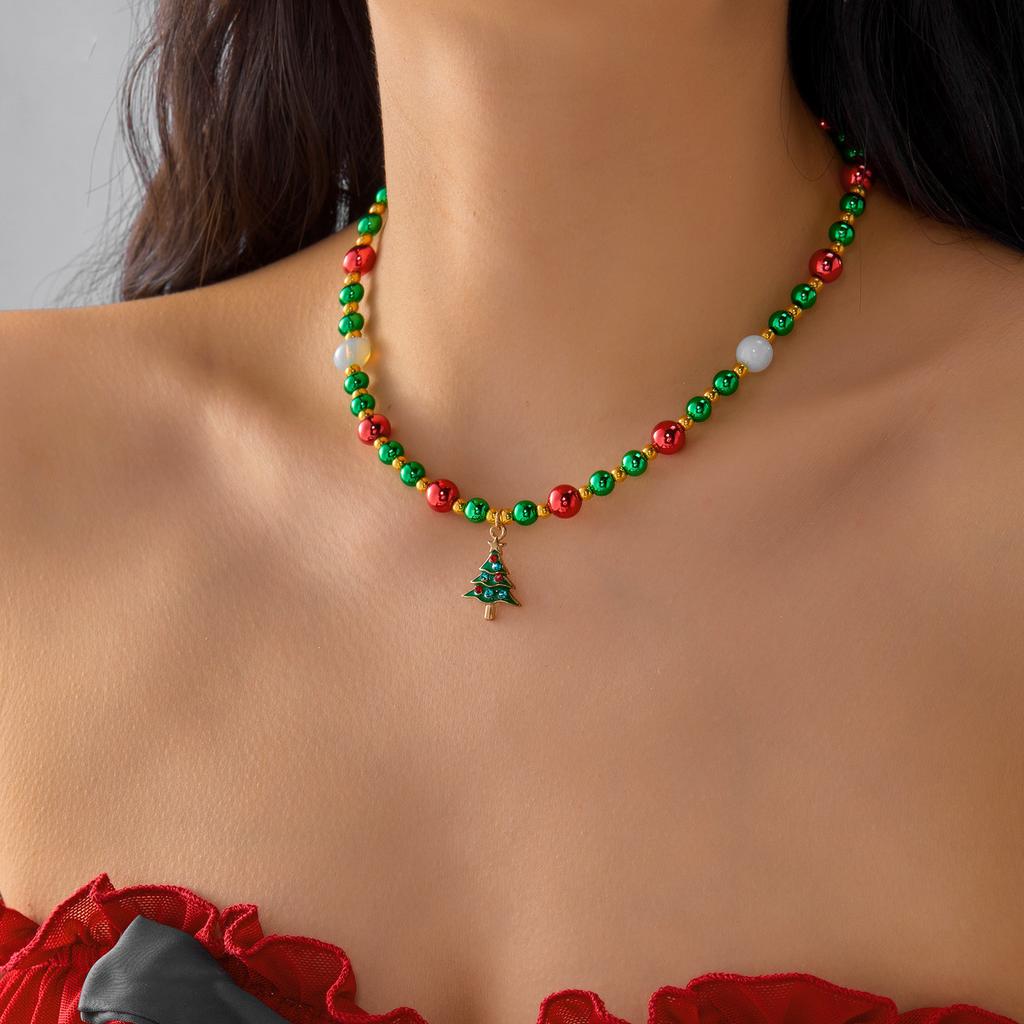 Christmas Ornaments New Elegant Beaded Snowflake Christmas Tree Pendant Necklace Versatile Holiday Accessories Gift