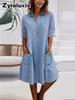 Women's Denim Short Sleeve Dress for Summer Casual Wear