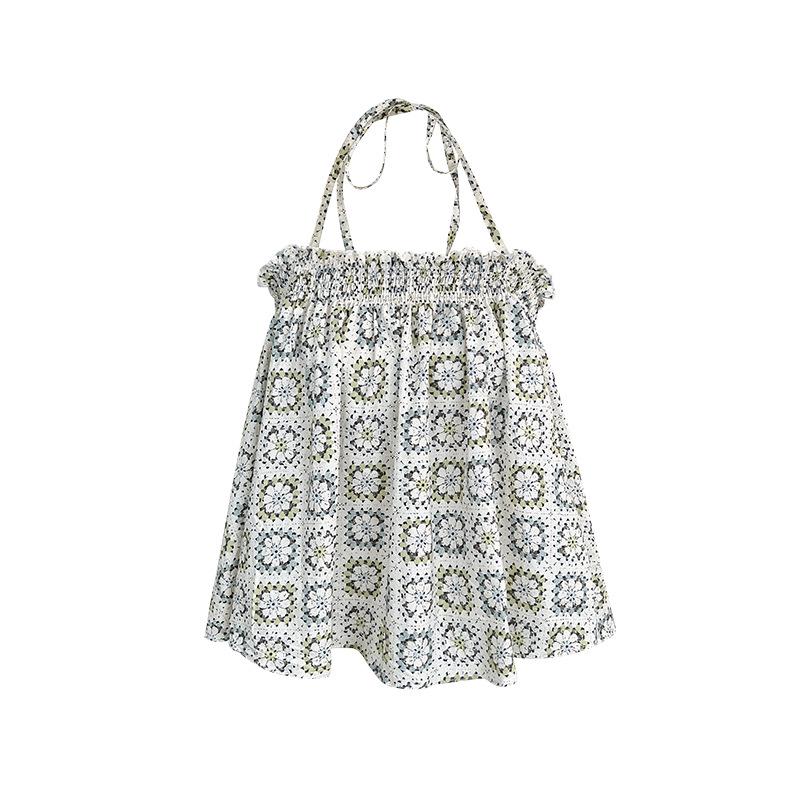 

Летний топ-труба 2023 года с цветочным принтом и сладким и пряным принтом: Женская французская майка с высокой талией One Size зелёный