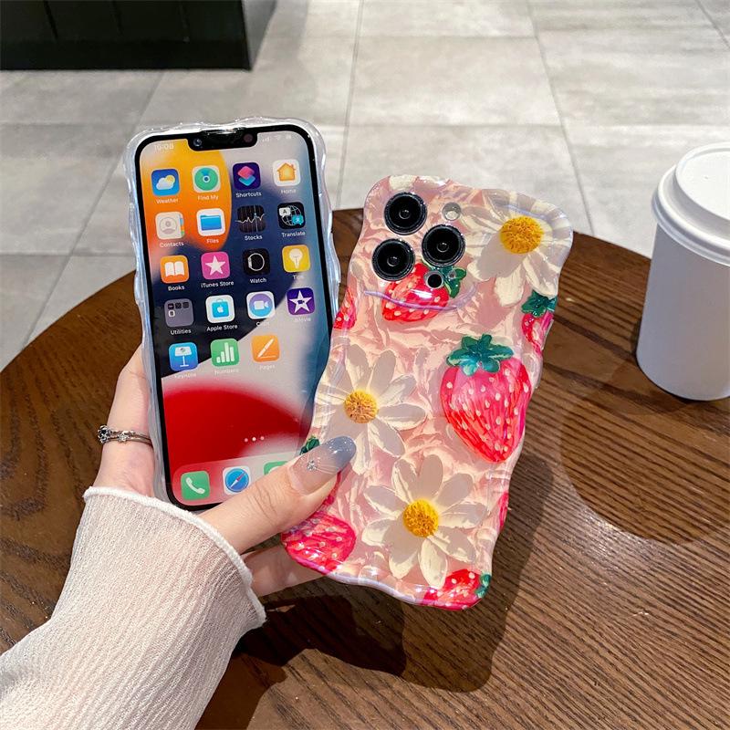 16e Oil Painting Flowers Phone Case for Apple 11, 13, 14, 15promax - Blue, Summer Fruits, Silicone