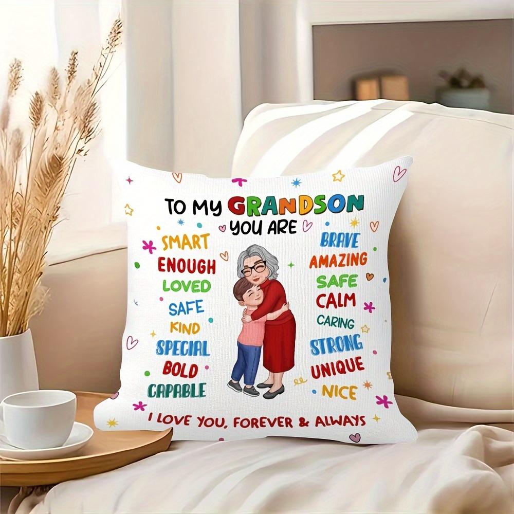 1Pc To My Grandson Heartfelt Message Throw Pillow Cover,Suitable For Sofa,Bedroom,Living Room,A Sentimental Gift From Grandma