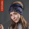 Women Winter Warm Hats Fashion Bronzing Leopard Hats with Natural Pompom Fur Caps Female Knitted Wool Hat Raccoon Beanies