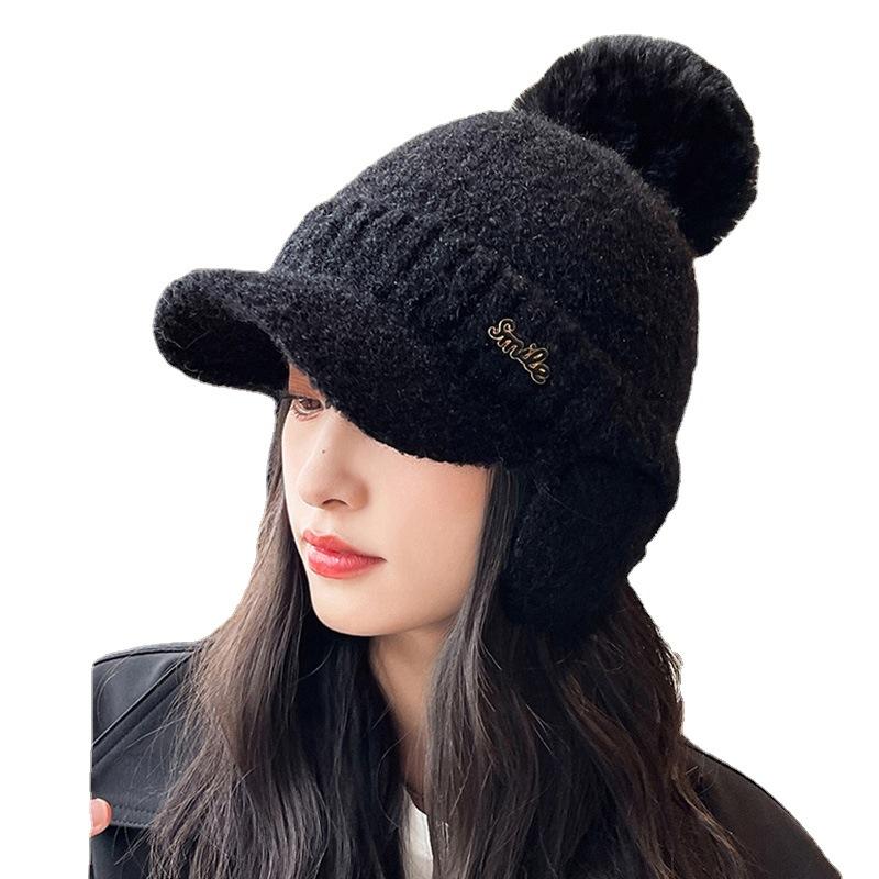 Hat Women's Autumn and Winter Wool Hat Fleece Thickened Ear Protection Cold Protection Fashion Knitted Warm Korean Version Versatile Tide Cap