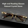 Fashion HD Cutting Edge Reading Glasses for Men Women Natural Bamboo Leaf Green Style Frame Crystal Stone Lens Glasses 100 Degrees -400 Degrees