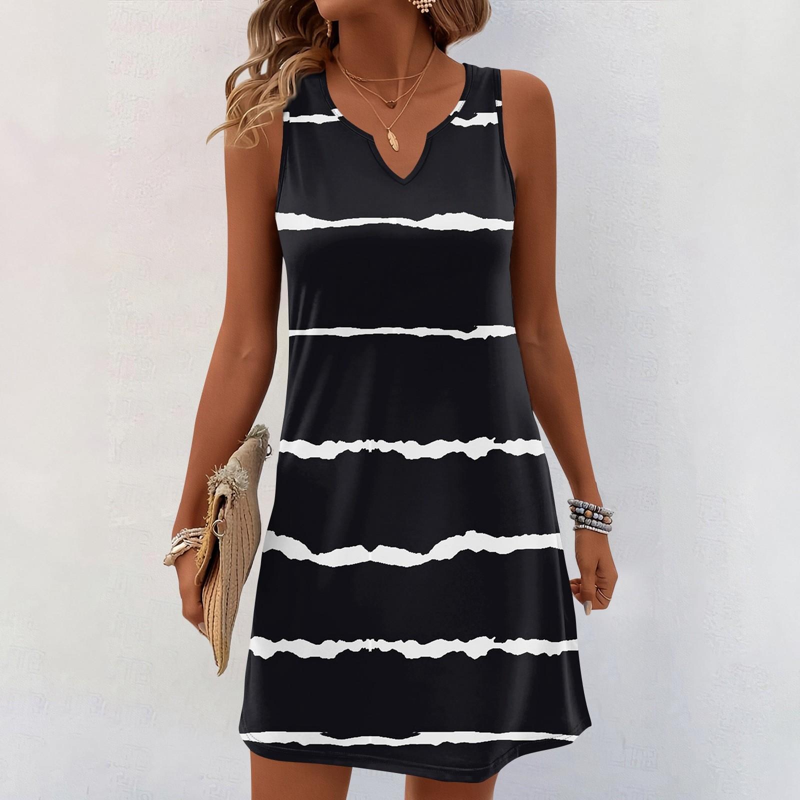 

Женские летние платья с V-образным вырезом и принтом без рукавов Сарафан Повседневное платье L чёрный